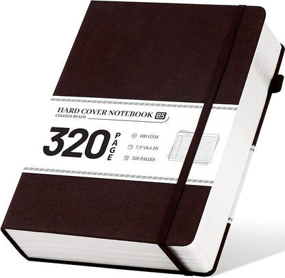 CAGIE B5 Journal Notebook for Men Women 320 Pages 100 GSM Paper Vintage Journaling Notebooks A5 Hardcover Leather Journals for Writing Travel Work Note Taking Diary, 7.6x10 in, Dark Brown