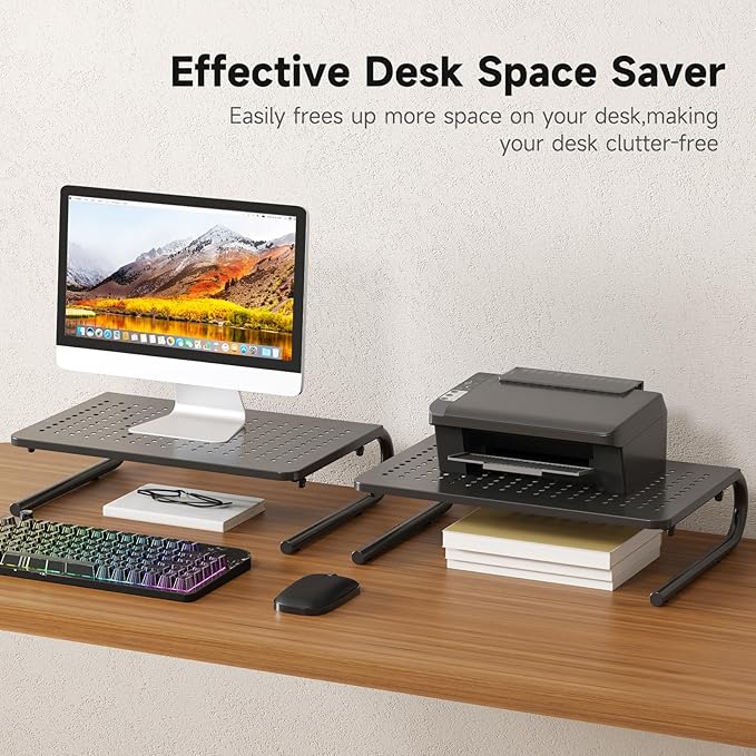 suptek Monitor Stand Riser for Computer,Laptop,Printer, Notebook and All Flat Screen Display with Vented Metal Platform and 4 Inches Height Underneath Storage (MST004-2)