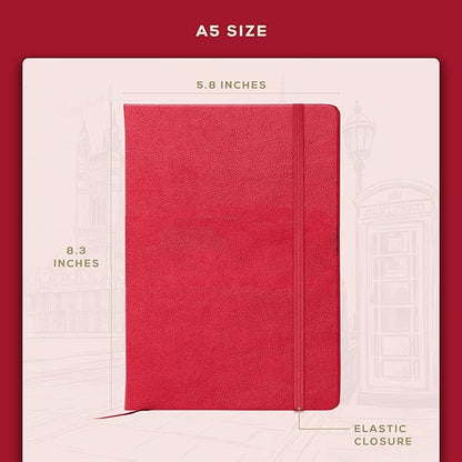 BEECHMORE BOOKS Lined Journal Notebook, 5.8 x 8.3 inch, A5 160 Lined Pages, Hardcover Leather Journals for Women, Men, Writing and Notebooks for Work - 120 GSM Thick Paper, Gifts Box Included