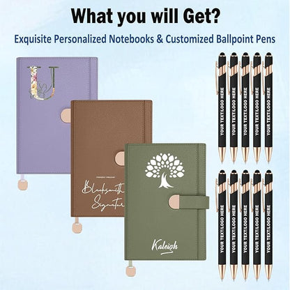 ENOMY Personalized Notebook Journal & 10 PC Pens Gift Set A5 Custom Hardcover Notebook 300 Pages Thick Daily Diary for Men Women Lined Journal for Work College Travel Writing, Blue