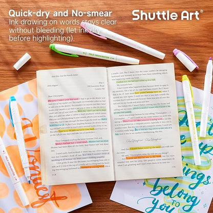 Shuttle Art 30 Colors Highlighters, Pastel Highlighter Pens Assorted Colors, Dual Tip Mild Color Highlighter Markers, Perfect for Teens, Kids and Adults Coloring, Underlining, Highlighting