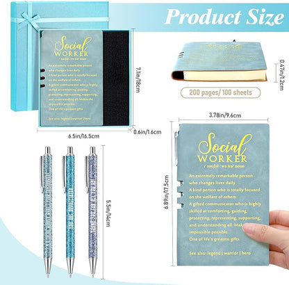 5 Pcs Employee Appreciation Gift Leather Journal Notebook 3 Ballpoint Pens with Box Thank You for Boss Emergency Nurses Medical Assistant Lady Coworker Social Worker Teacher(Blue)