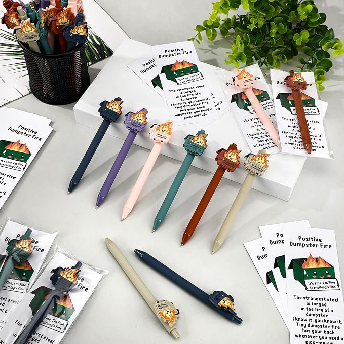 30 Sets Dumpster Fire Gifts Funny Dumpster Fire Ballpoint Pens and Bookmarks Bulk Emotional Support Gift for Christmas Office Desk Accessories Work Coworkers Team Employee Staff Teachers