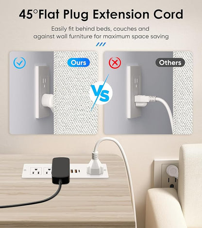 VILONG Recessed Power Strip with PD 20W USB-C, Flush Mounted Drawer Outlet, 4 Outlets & 3 USB Ports, Conference Desktop Built in Power Strip, 6.5FT Extension Cord(White)