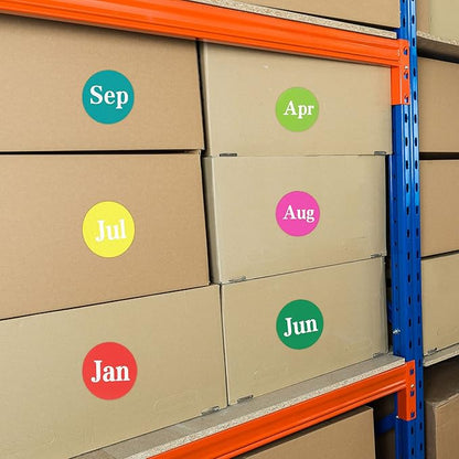 Zonon 12 Rolls 6000 Labels Round Month Stickers, 1 Inch 12 Months of The Year Labels Monthly Adhesive Sticker Color Coding Month Tag Decorative Sticker, 500 Pieces Per Roll(White)