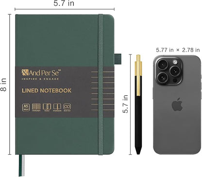 &And Per Se Lined Journal and Pen Set, A5 Leather Journal Stationery Set, 160 Pages 100GSM Thick Paper, Notebook Gift Set (Green-Set1)