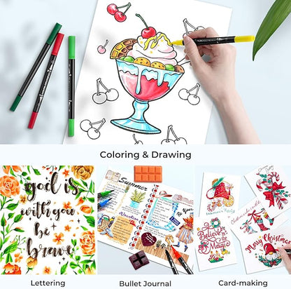 Ohuhu Markers for Adult Coloring Books No Bleeding 160 Colors Water-based Dual Tips Fineliner & Brush Coloring Markers for Kids Adults Beginners Drawing Pens for Journaling Lettering - Maui - Black