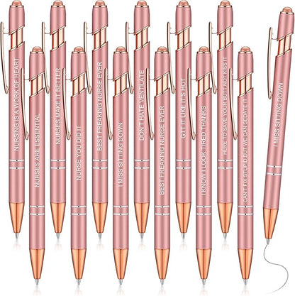 Zonon 12 Pcs Inspirational Pens Bulk Funny Ballpoint Pen with Stylus Tip Motivational Gifts for Christmas Teacher Coworkers Nurse School Office Supplies(Rose Gold,Nurse Style)