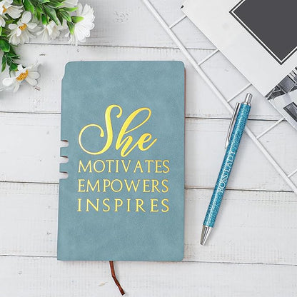 5 Pcs Boss Gifts for Women Set Leather Journal Ballpoint Pens with Box Thank You Employee Appreciation Thanksgiving Christmas Gifts for Female Leader Birthday Bestie Coworker (Blue)