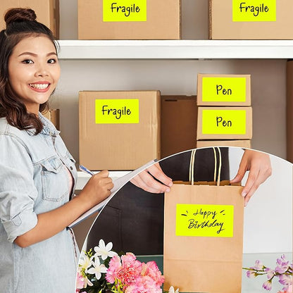 Rectangular Color Coding Packing Labels 3X5 Inch 250 Per Roll, Fluorescent Yellow Moving Stickers for Boxes Color Coded, Packing Labels Stickers for Inventory Warehouse