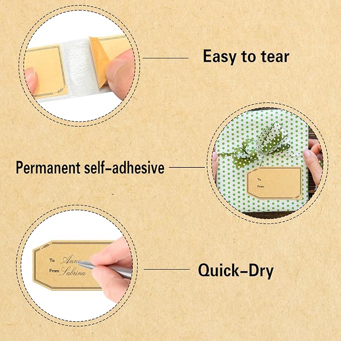 Kraft Gift Tag Stickers, 1.18" x 2" Christmas Gift Tags Stickers, Brown Kraft to and from Gifts Labels Self Adhesive Christmas Labels Holiday Present Label, Perforated line design-600PCS