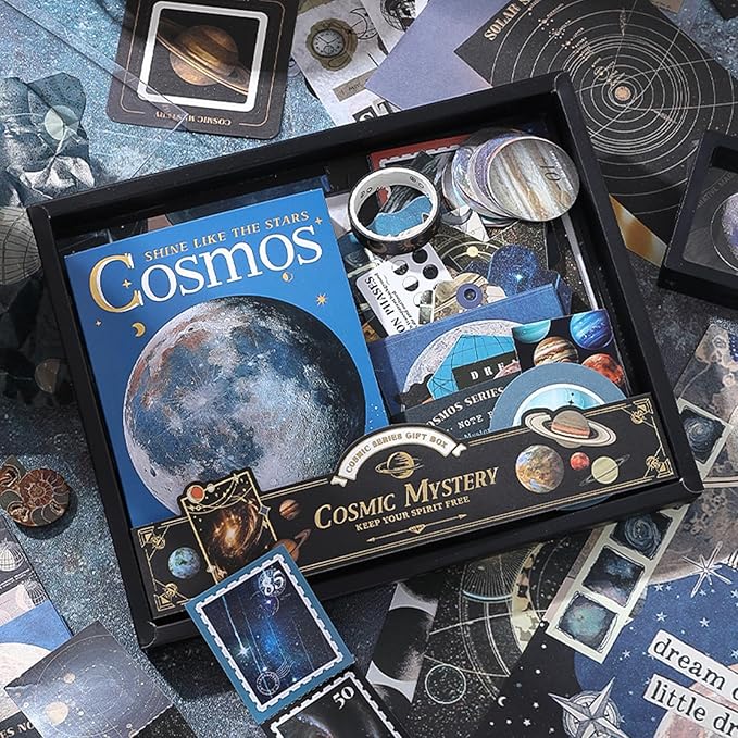 Draupnir Scrapbooking Supplies Kit, Aesthetic Cosmos Scrapbook Kit for Junk Journal, Stationery, Bullet A6 Grid Notebook DIY Scrapbook Birthday Craft Gift for Teen Girl Kid Women