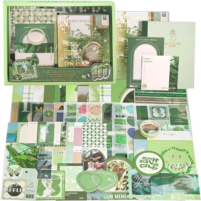Aromoty Scrapbooking Supplies Kit, Garden Cottage Aesthetic Vintage Scrapbook Kit for Bullet Junk Journal A6 Grid Notebook Journaling Supplies Flower DIY Craft Birthday Gifts for Women Kid Teen Girl
