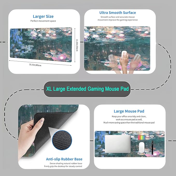 Desk Mat Cute Abstract Oil Painting Mouse Pad Boho Floral Desk Pad XL Large Extended Mousepad Desk Matt for Desktop, Computer Keyboard and Mouse Mat for Women Office Decor Accessories 31.5x11.8 in