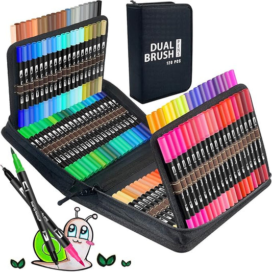 120 Colors Dual Brush Marker Pens, Art Markers with Fine and Brush Tip Coloring Markers for Adults, Marker for Journaling Calligraphy Drawing Sketching Doodling Illustrating