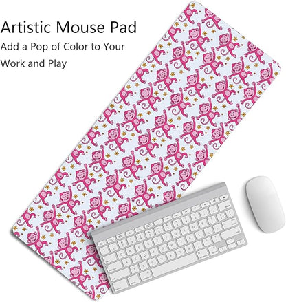 Cute Pink Monkey Mouse Pad,Pink Monkeys Decor for Girly Room Desk Mouse Pad,Preppy Girly Large Desk Mat for Dorm Home Office,Teen Girl Monkey Gifts,31.5x11.8 Inch