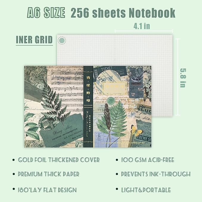 Scrapbooking Supplies Kit, Botanical Aesthetic Vintage Scrapbook Kit for Bullet Junk Journal A6 Grid Notebook Stationary Journaling Supplies Flower DIY Craft Birthday Gifts for Women Kid Teen Girl