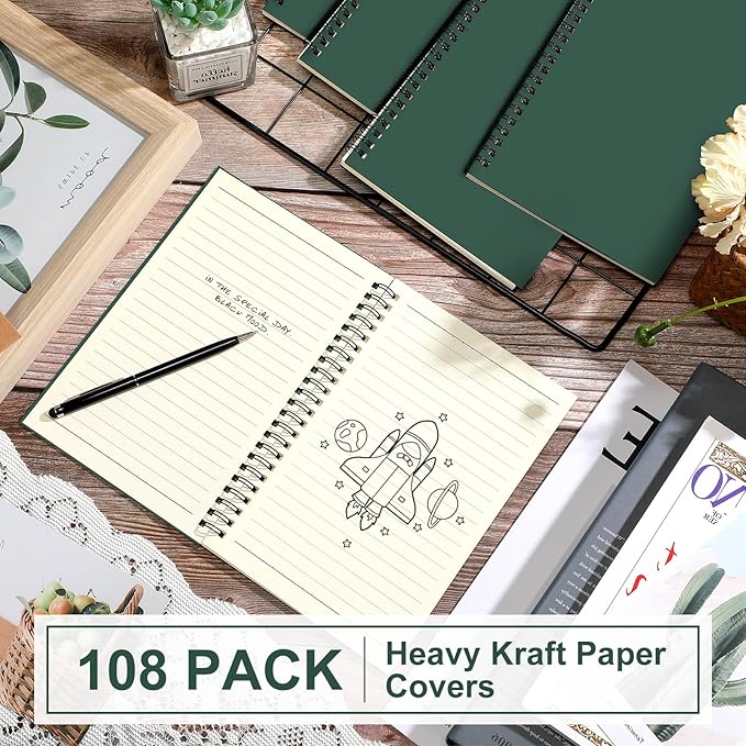 Yahenda Spiral Notebook Bulk A5 Journal Lined 8.3'' x 5.5'' Writing Composition Paper Small Notepad Subject Notebook for Students Office Business Back to School Supplies(Deep Green,108 Pcs)