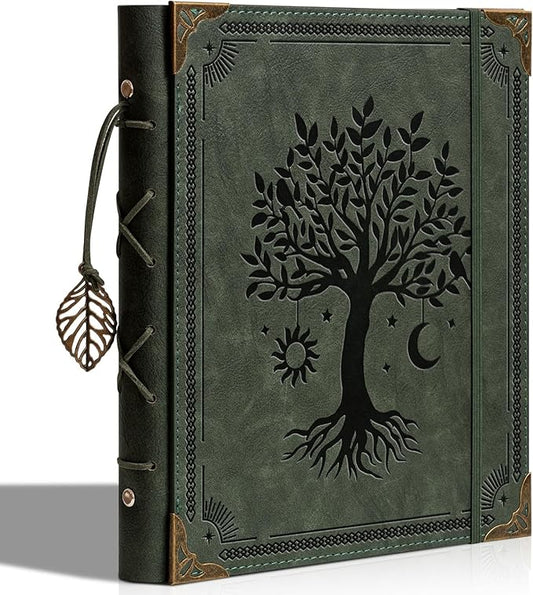 Vintage Photo Album 4x6 Leather Scrapbook Album with Writing Space 120 Photos & 30 Sheets DIY Paper Memory Albums Book for Anniversary Travel Vacation Family Tree, Green