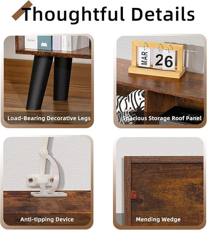 LEYAOYAO 10 Cube Bookshelf,3 Tier Modern Wide Bookcase with Legs,Mid-Century Wood Bookshelves Storage，Brown Large Book Case,Freestanding Organizer Display Shelf for Bedroom,Living Room,Office