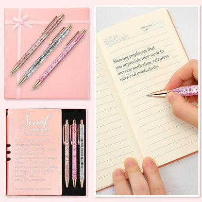 5 Pcs Employee Appreciation Gift Leather Journal Notebook 3 Ballpoint Pens with Box Thank You for Boss Emergency Nurses Medical Assistant Lady Coworker Teacher Social Worker(Pink)