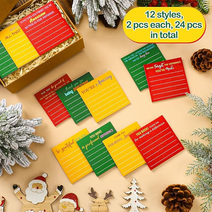 Yinder 24 Pcs Employee Appreciation Sticky Notes Xmas Gift Bulk Motivation Note Pads Mini Inspirational Note Gift for Teacher Nurse Staff Coworker Office Supply 3 x 3'' (Appreciation,Xmas)