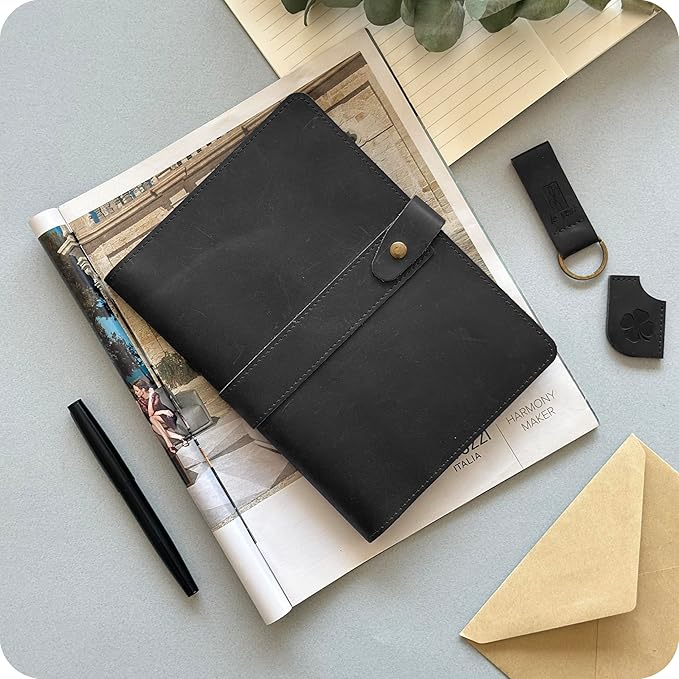 le vent 5X8 Leather Notebook Refillable | 200+200 Lined and Blank Pages | Hardcover Journal for Men & Women, Matte Black