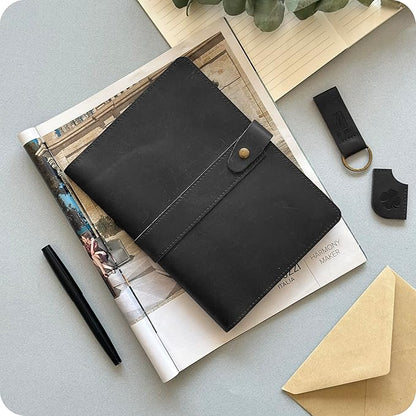 le vent 5X8 Leather Notebook Refillable | 200+200 Lined and Blank Pages | Hardcover Journal for Men & Women, Matte Black