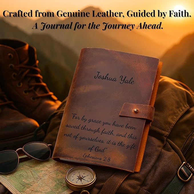 Personalized Christian Prayer Journal for Men & Women – Engraved Leather Bible Study Journal with Scripture & Cross – Refillable A5 Devotional Custom Notebook – Faith, Graduation, and Gratitude Gift