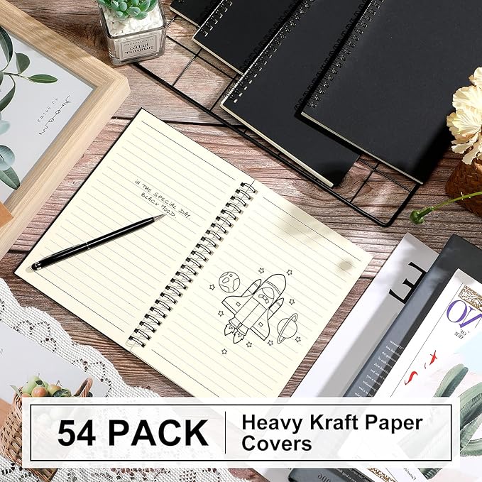 Yahenda Spiral Notebook Bulk A5 Journal Lined 8.3'' x 5.5'' Writing Composition Paper Small Notepad Subject Notebook for Students Office Business Back to School Supplies(Black,54 Pcs)