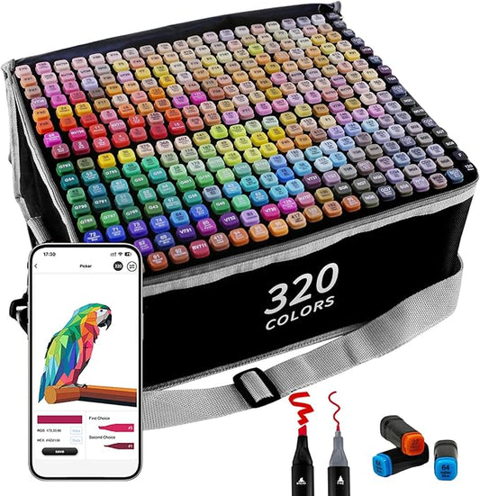 320 Colors Alcohol Markers with APP, Dual Tip Art Marker for Adults Coloring Books, Alcohol Based Illustration Markers Set for Adult Artist Drawing Sketching Painting Lettering Cards