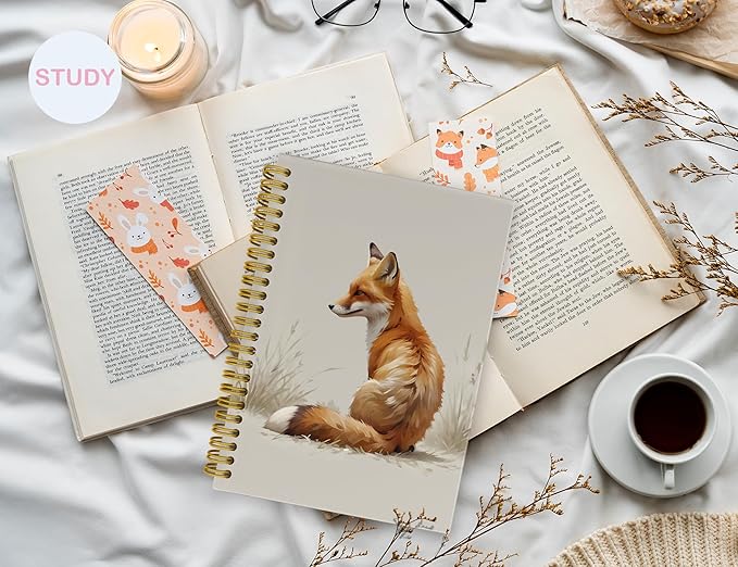 Cute Fox Notebook Journal,Cute Animal Notebook Journal for School Women Teen Girls Kids,Gifts for Fox Lovers,Hardcover Spiral Notebooks for Work Notes Journaling,5.5x8.3 Inch