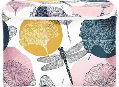 Dragonfly Storage Bins Box with Lids Collapsible Fabric Storage Basket Lidded Cube Storage Containers for Organizing Shelves Closet Office