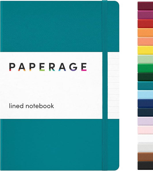PAPERAGE Lined Journal Notebook, (Turquoise), 160 Pages, Medium 5.6 in x 8 in - 100 GSM Thick Paper – Hardcover Journaling Notebook for Work, School & Note Taking