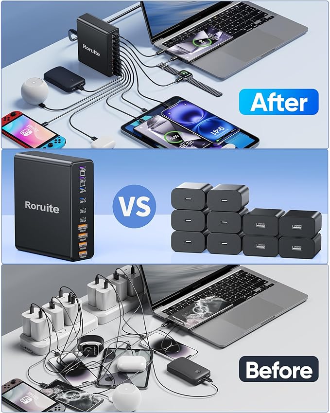 800W USB C Charging Station, 120W PD GaN5 Super Fast USB C Charger Block-10 Port, Type C for PC Laptop MacBook Pro/Air Charger Compatible with iPhone 17 16 15 14 13 12 Pro Max, iPad, Galaxy (Black)