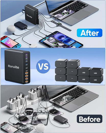 800W USB C Charging Station, 120W PD GaN5 Super Fast USB C Charger Block-10 Port, Type C for PC Laptop MacBook Pro/Air Charger Compatible with iPhone 17 16 15 14 13 12 Pro Max, iPad, Galaxy (Black)