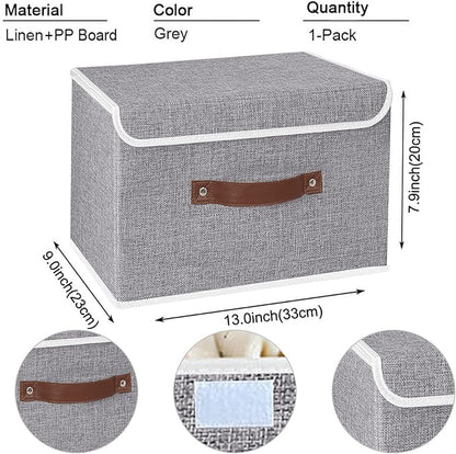 Yawinhe Collapsible Storage Boxes, Foldable Bin with Lids, Cube Clothes Organizer Basket with Handles, Grey, 13.0''Lx9.0''Wx7.9''H, 1-Pack, SNK024GS-1