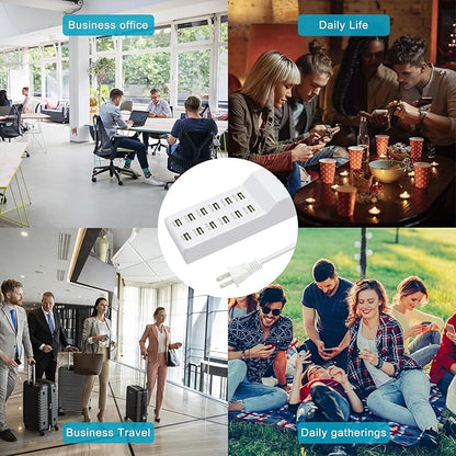 Multiple USB Charger Station Block 12 multiport Charger Station Hub with Fast Charging Wall Charger for Multiple Devices USB Charging Port Compatible with Cell iPhone Android Smartphone Smart Watch