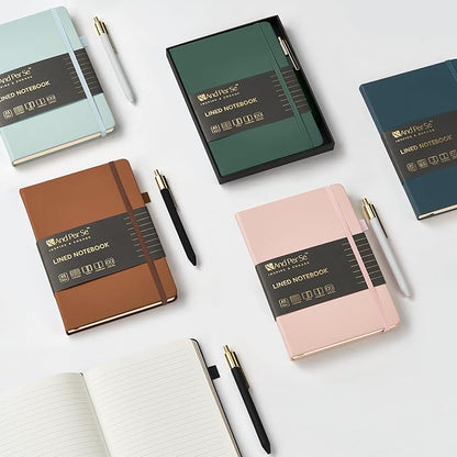 &And Per Se Lined Journal and Pen Set, A5 Leather Journal Stationery Set, 160 Pages 100GSM Thick Paper, Notebook Gift Set (Cyan)