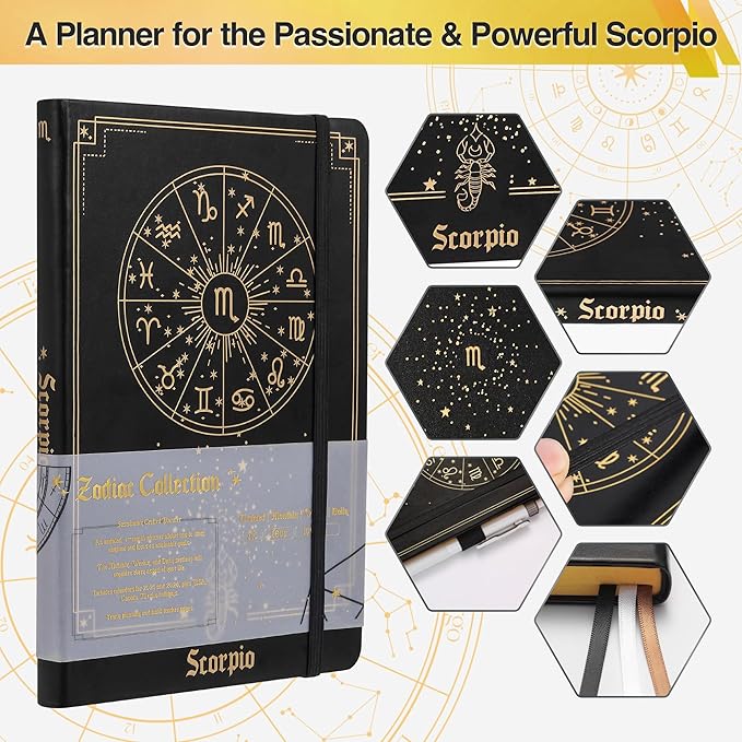 Scorpio Zodiac Astrology Undated Monthly Weekly Daily Planner Journal Notebook Hardcover A5 5.7" x 8.3" 160 Pages 100GSM Paper 2025 2026 2027 Holidays Calendar