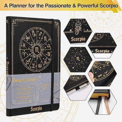 Scorpio Zodiac Astrology Undated Monthly Weekly Daily Planner Journal Notebook Hardcover A5 5.7" x 8.3" 160 Pages 100GSM Paper 2025 2026 2027 Holidays Calendar