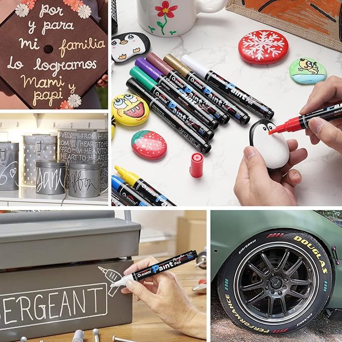 Overseas Purple Acrylic Paint Markers - 8 Pack Medium Tip Acrylic Paint Pens, Water Based, Quick Drying, Waterproof, Non Toxic Permanent Markers for Rock, Wood, Plastic, Metal, Canvas, Glass, Fabric