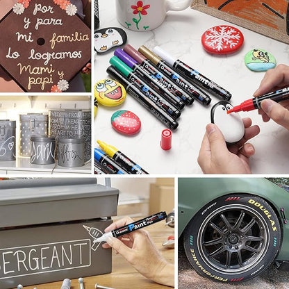 Overseas Green Acrylic Paint Markers - 8 Pack Medium Tip Acrylic Paint Pens, Water Based, Quick Drying, Waterproof, Non Toxic Permanent Markers for Rock, Wood, Plastic, Metal, Canvas, Glass, Fabric