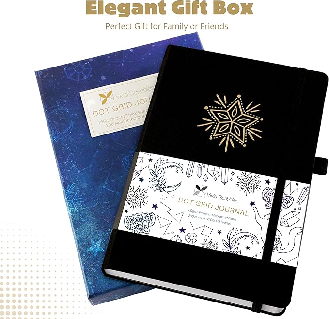 VIVID SCRIBBLES Dotted Journal – 160gsm Bleed Proof Thick White Paper – 200 Numbered Dot Grid Pages – 5.8 x 8.3 inch Bullet Dotted Notebook