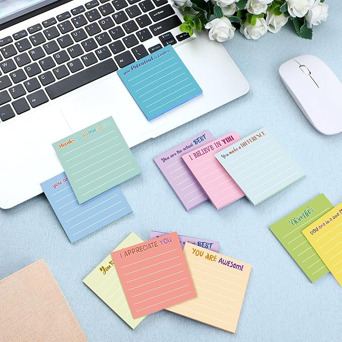 Yinder 48 Pcs Inspirational Sticky Notes Christmas Stocking Stuffers Motivational Sticky Notes Pad Employee Appreciation Gift Bulk for Teacher Nurse Coworker Office 3 x 3'' (Appreciation,Light Color)