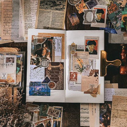 200PCS Vintage Scrapbooking Supplies Kit for Journaling,Bullet Journals Junk Journal Planners Aesthetic Cottagecore Room Decor Wall Art Collage Album(Artistic)