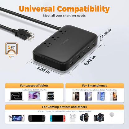 PD 130W Charging Station for Multiple Devices, TESSAN 8-in-1 USB C Charger Block Compatible with iPhone 16/15, MacBook, Tablet, Charging Dock with 3 USB-C, 2 USB-A & 3 AC, Home Office Accessories