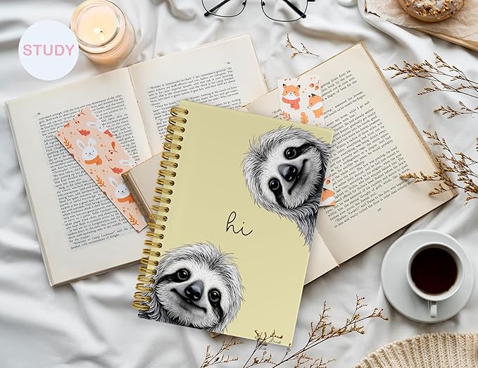 Sloth Notebook Journal,Yellow Cute Animal Notebook Journal for School Women Teen Girls Kids,Gifts for Sloth Lovers,Hardcover Spiral Notebooks for Work Notes Journaling,5.5x8.3 Inch