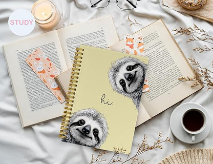 Sloth Notebook Journal,Yellow Cute Animal Notebook Journal for School Women Teen Girls Kids,Gifts for Sloth Lovers,Hardcover Spiral Notebooks for Work Notes Journaling,5.5x8.3 Inch
