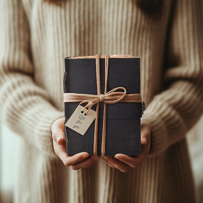 LEATHER VILLAGE Leather Bound Vintage Journal for Women & Men - Book of Shadows - Lock Closure - 200 Pages of Antique Deckle Edges Handmade Paper - Rustic Black Color - 10 X 7 inches